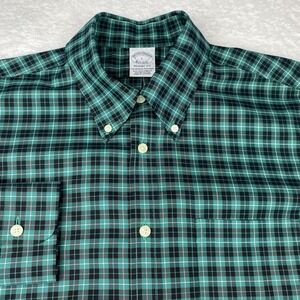 Brooks Brothers Shirt Men's Large Green Plaid Regent No Iron Stretch